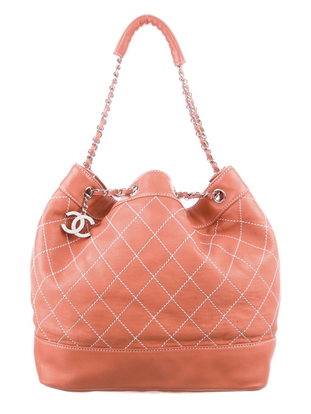 CHANEL Surpique CC Logo Quilted Leather Drawstring Medium Bucket Bag